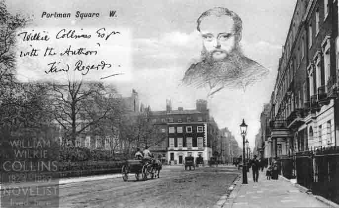 Montage of Wilkie Collins, signature, portrait and Portman Square