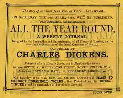 Advertisement for Charles Dickens's All the Year Yound.