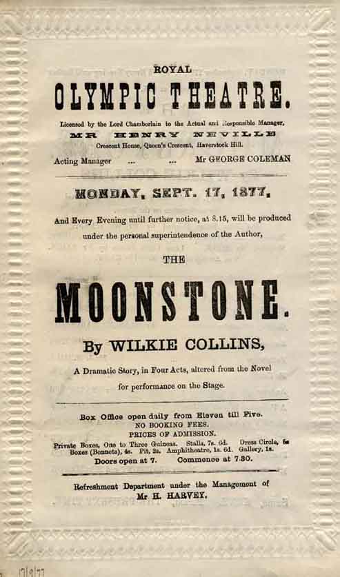 Moonstone programme at the Olympic Theatre.