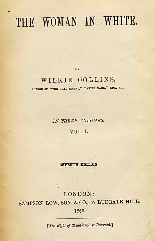 Title-page to the seventh edition of The Woman in White in 3 volumes